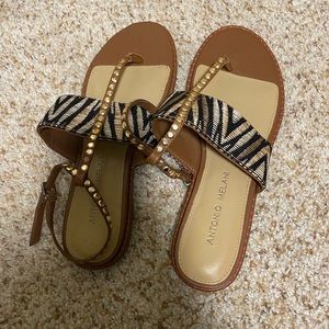 ANTONIO MELANI Tan and Zebra Pattern Sandals